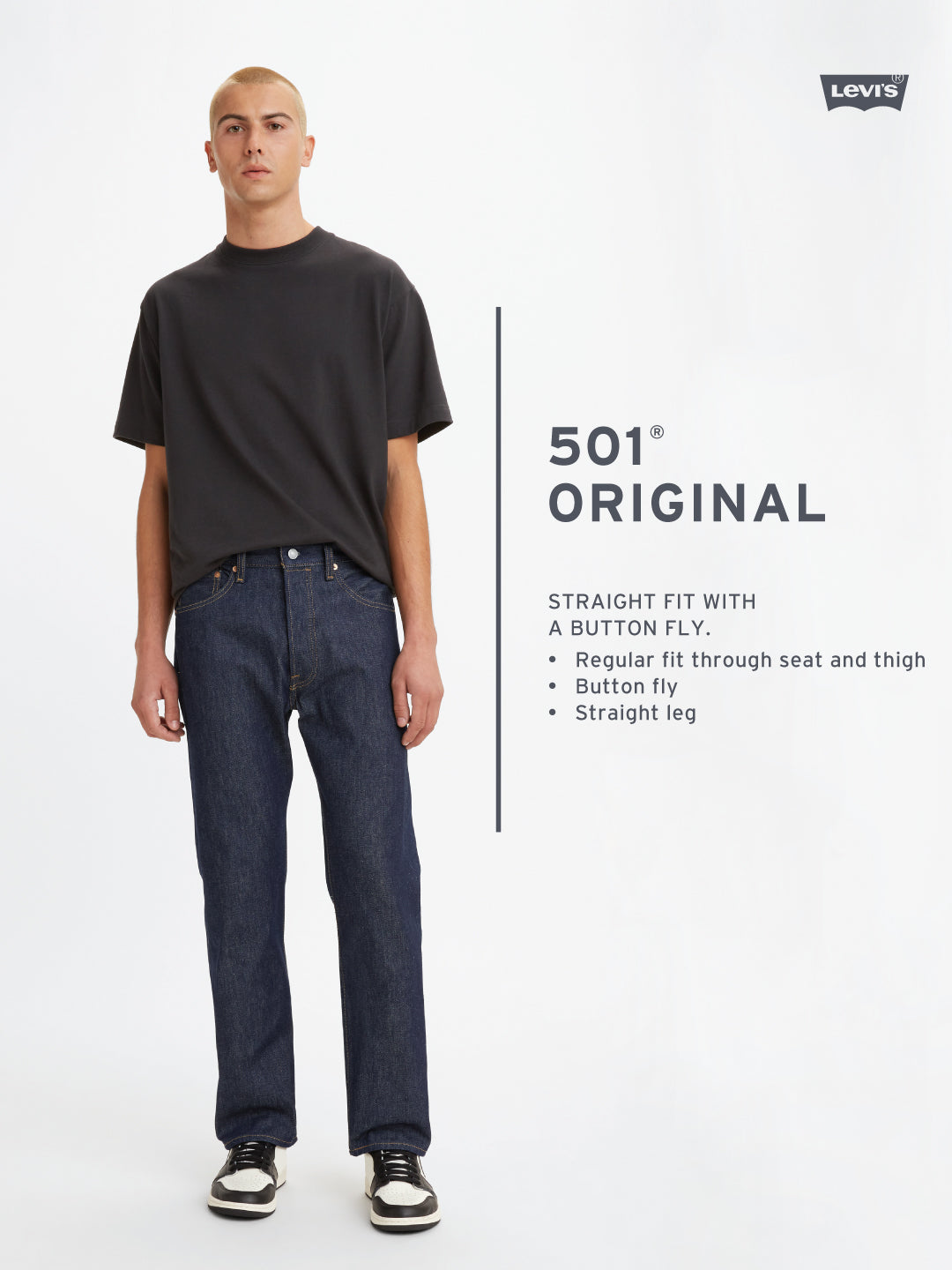 Men's 501 Blue Straight Fit Mid Rise Jeans