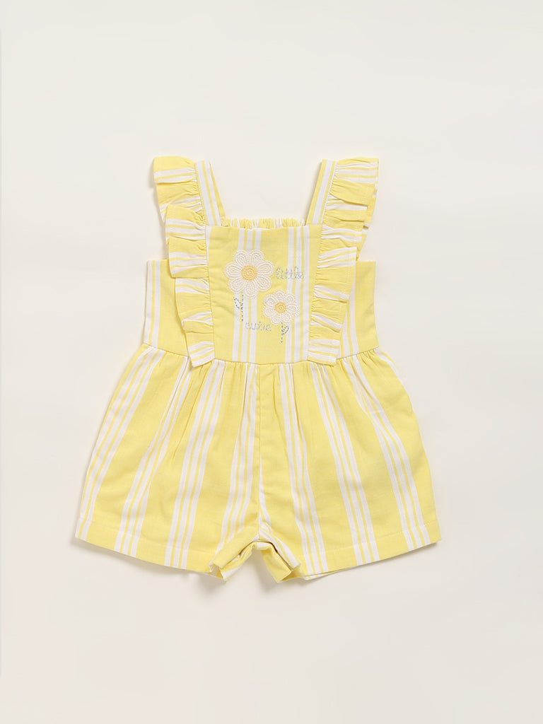 HOP Baby Yellow Striped Cotton Jumpsuit