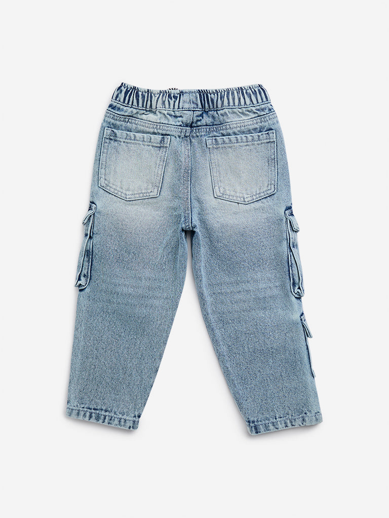 HOP Kids Light Blue Cargo-Style Relaxed-Fit Mid-Rise Jeans