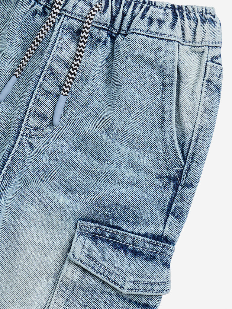 HOP Kids Light Blue Cargo-Style Relaxed-Fit Mid-Rise Jeans