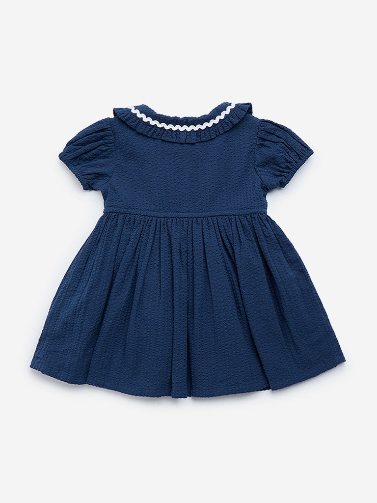HOP Baby Navy Textured A-Line Cotton Dress