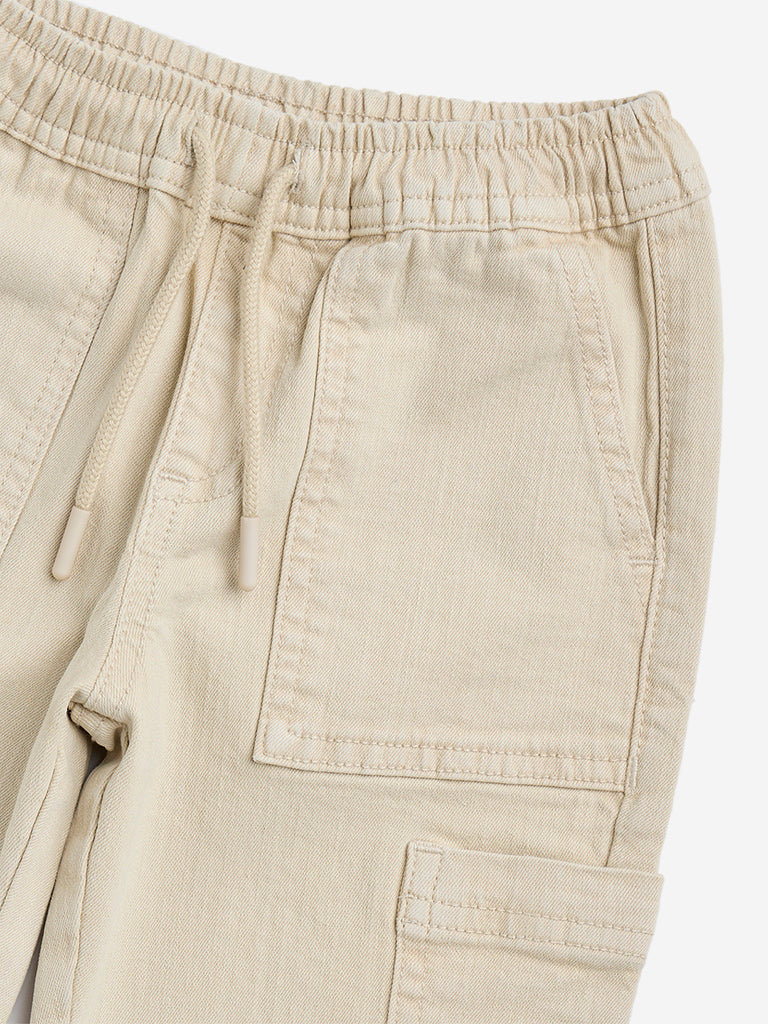 HOP Kids Beige Relaxed-Fit Mid-Rise Jeans