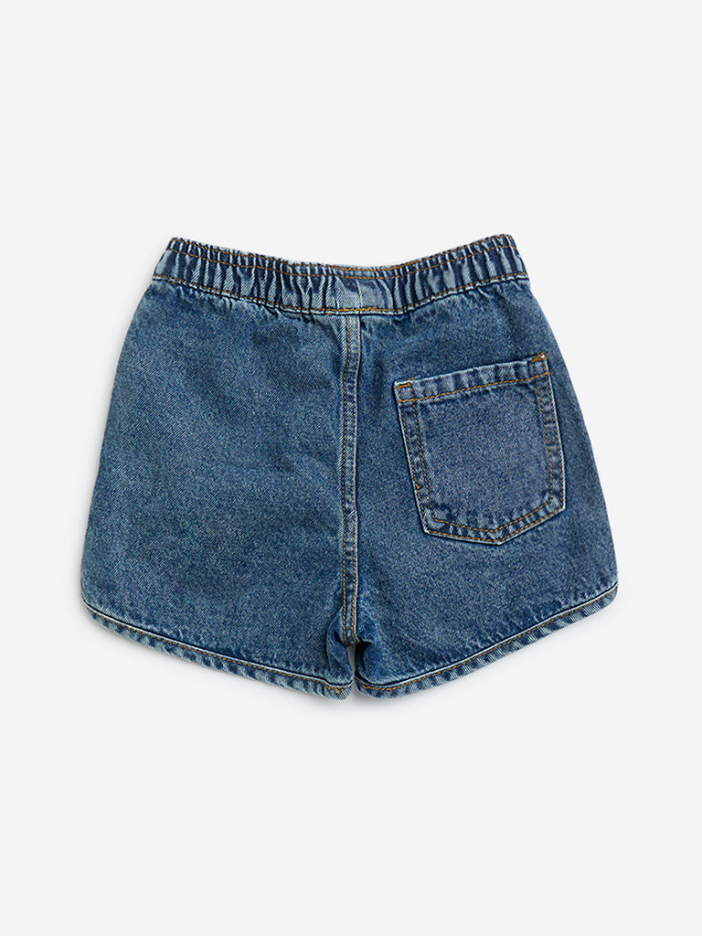 HOP Kids Dark Blue Cotton Denim Mid-Rise Shorts
