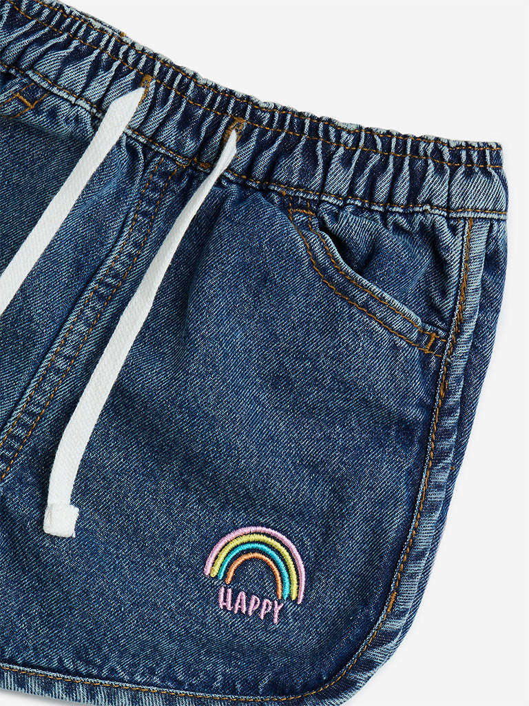 HOP Kids Dark Blue Cotton Denim Mid-Rise Shorts