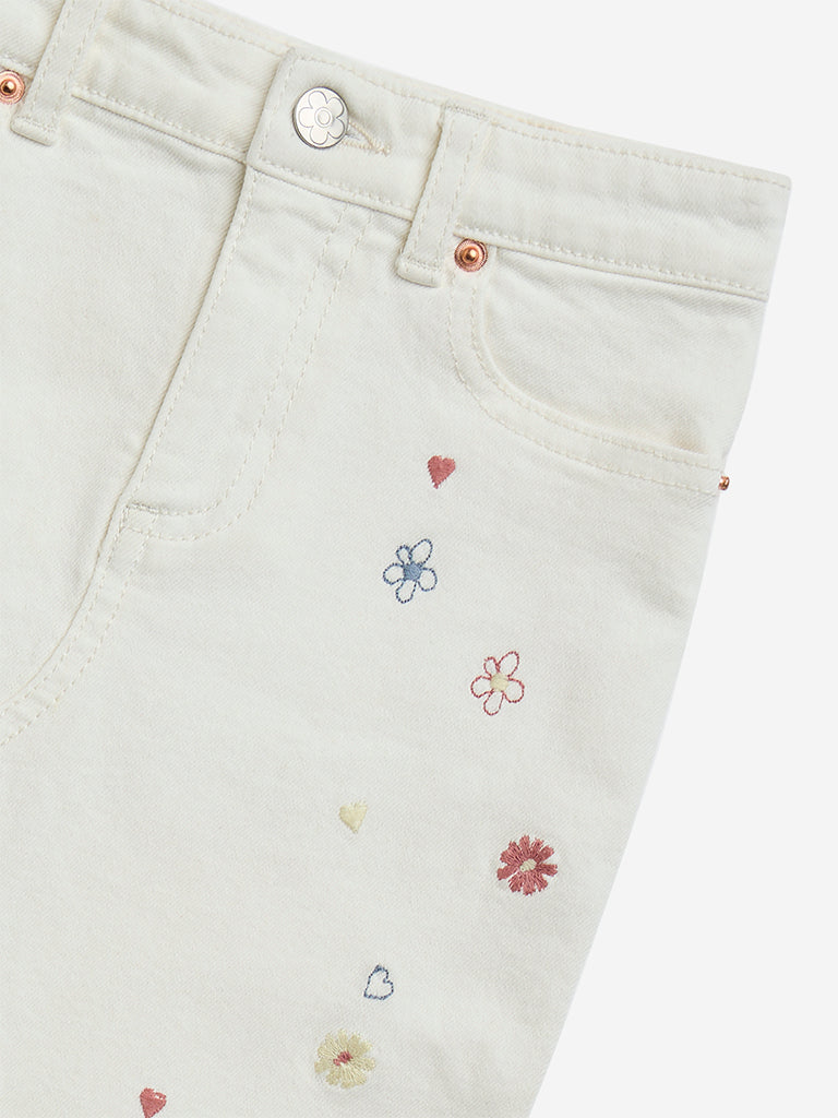 HOP Kids Off-White Floral Mid-Rise Skirt