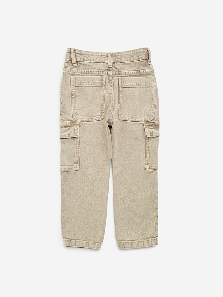 HOP Kids Taupe Cargo-Style Straight-Fit Mid-Rise Jeans