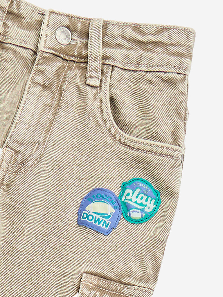HOP Kids Taupe Cargo-Style Straight-Fit Mid-Rise Jeans