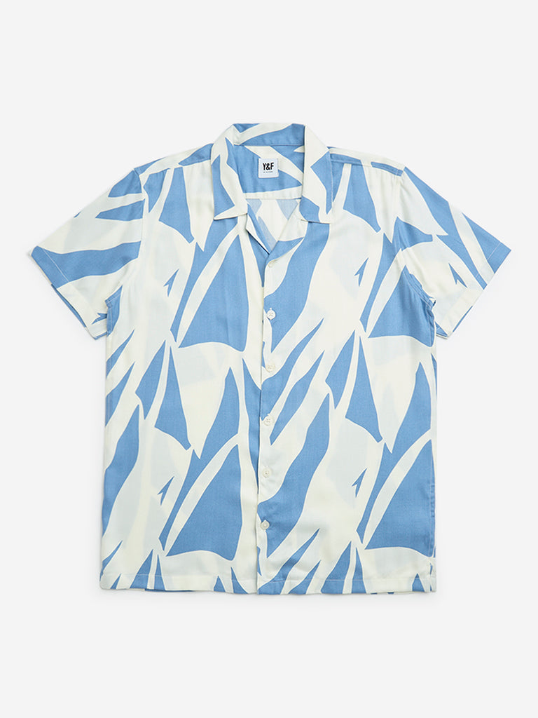 Y&F Kids Blue Abstract Design Resort-Fit Cotton Shirt