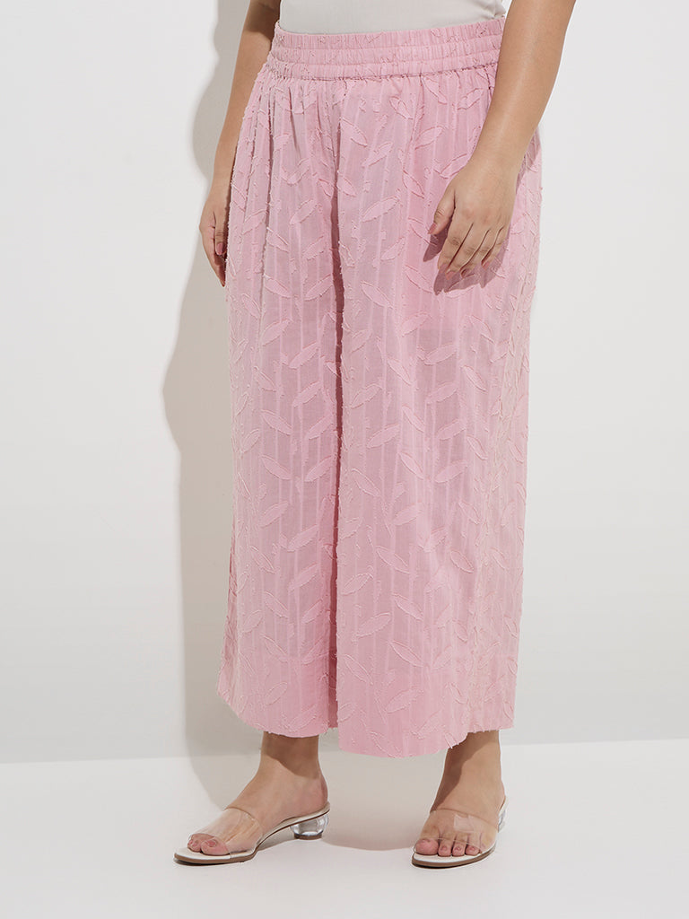 Diza Pink Leaf Design Cotton Ethnic Pants