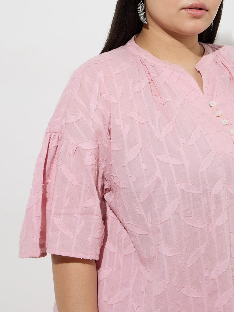 Diza Pink Leaf Design Cotton Ethnic Tunic