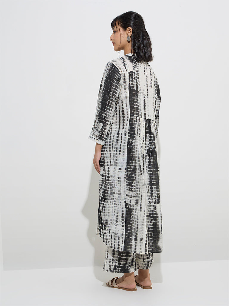 Utsa Black Tie-Dye Printed Cotton A-Line Kurta