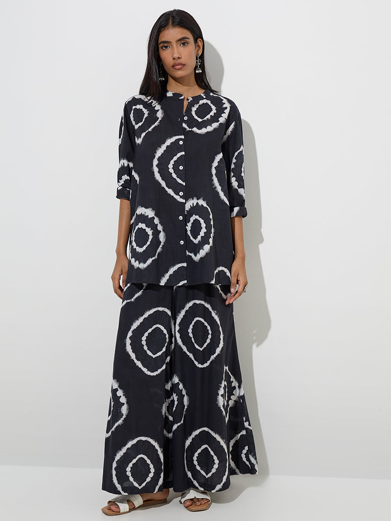 Utsa Black Abstract Design Cotton Tunic