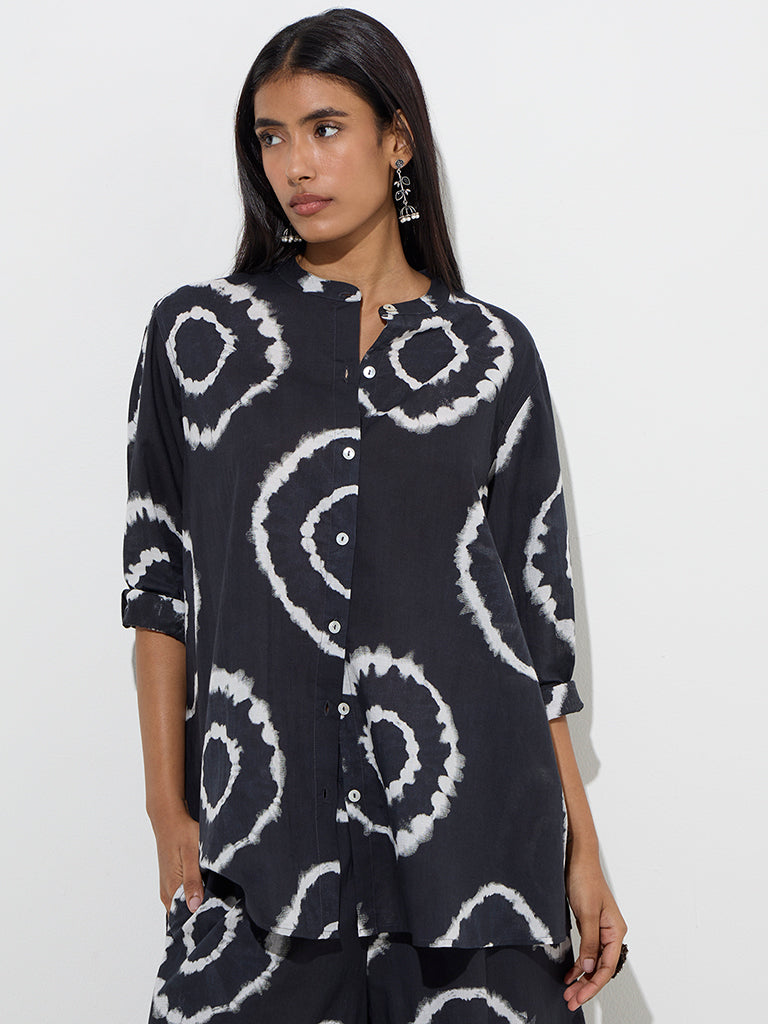 Utsa Black Abstract Design Cotton Tunic