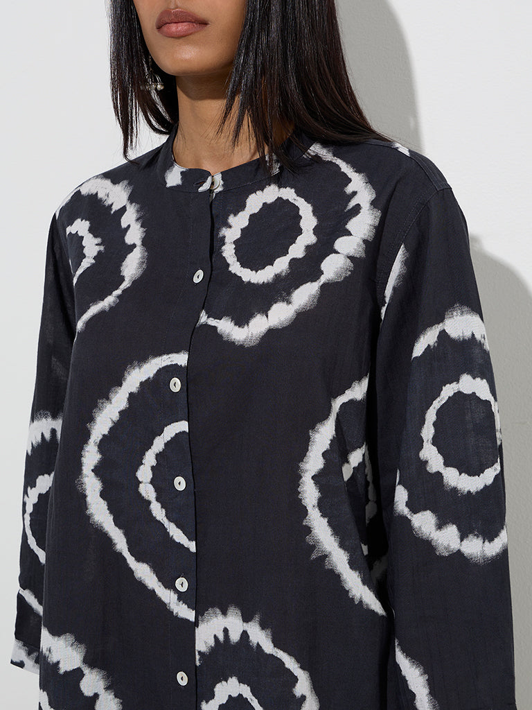 Utsa Black Abstract Design Cotton Tunic