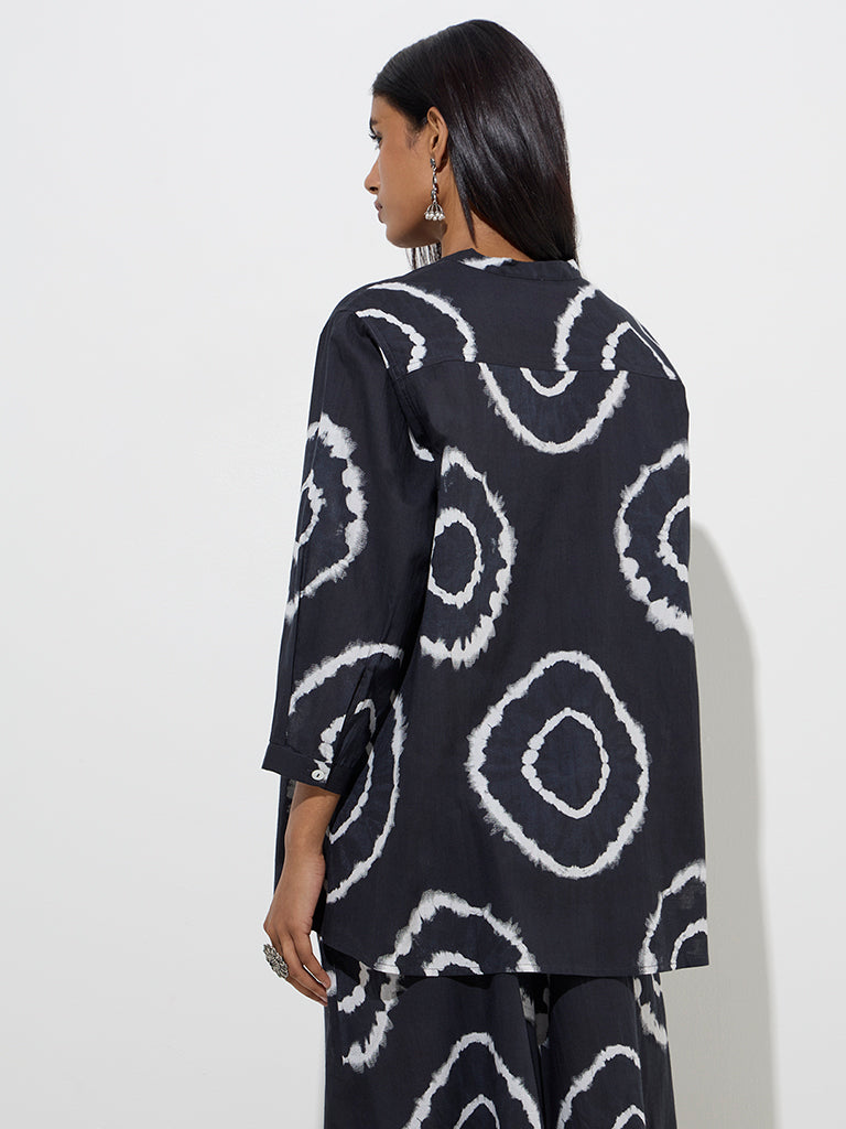 Utsa Black Abstract Design Cotton Tunic