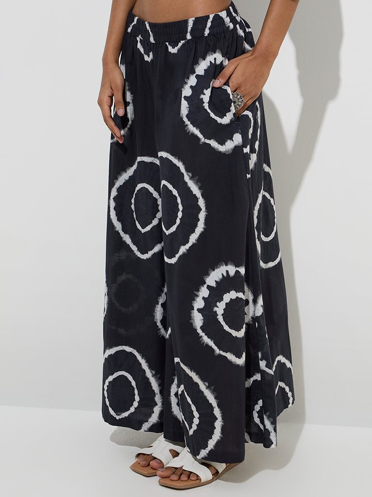 Utsa Black Abstract Pattern Cotton Palazzos