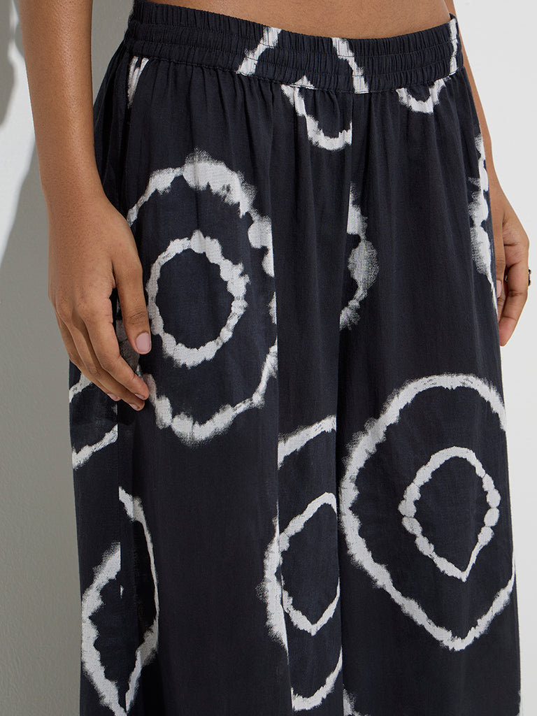 Utsa Black Abstract Pattern Cotton Palazzos