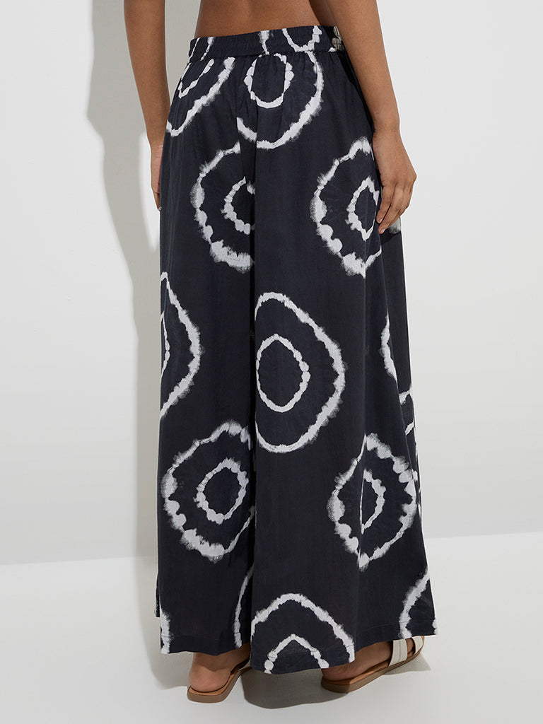 Utsa Black Abstract Pattern Cotton Palazzos