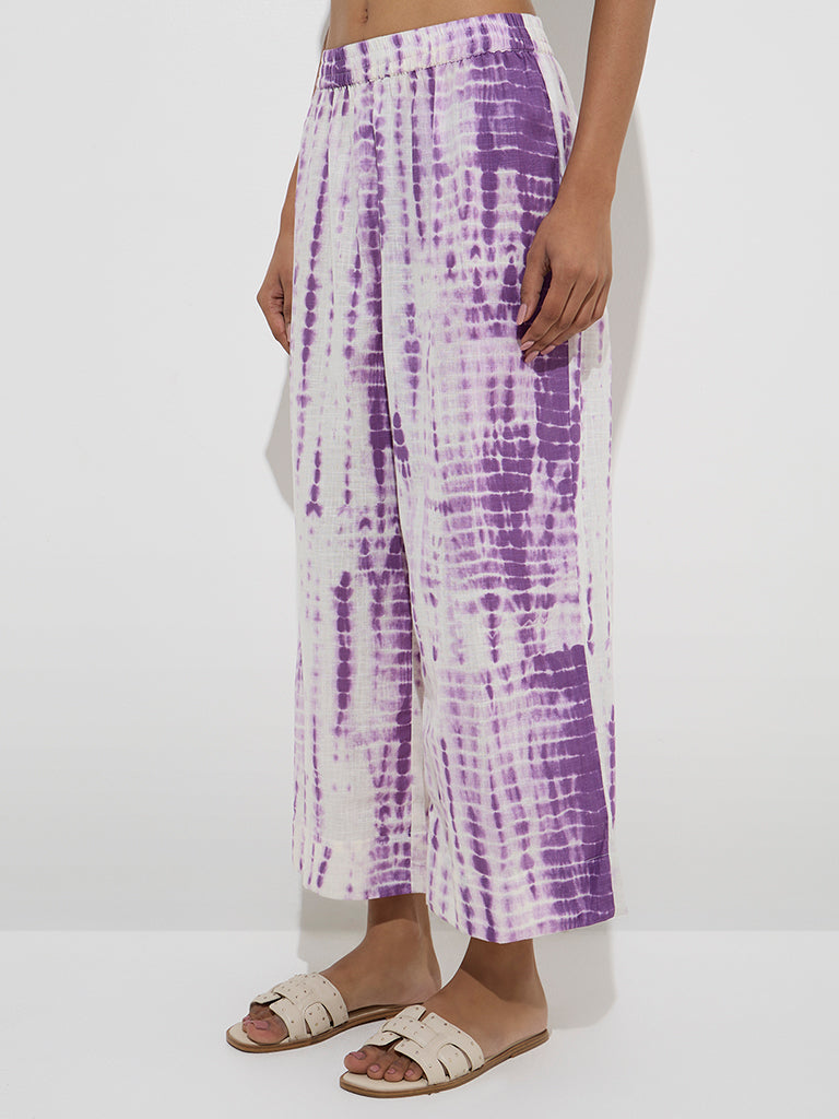 Utsa Purple Tie-Dye Detailed Cotton Ethnic Pants
