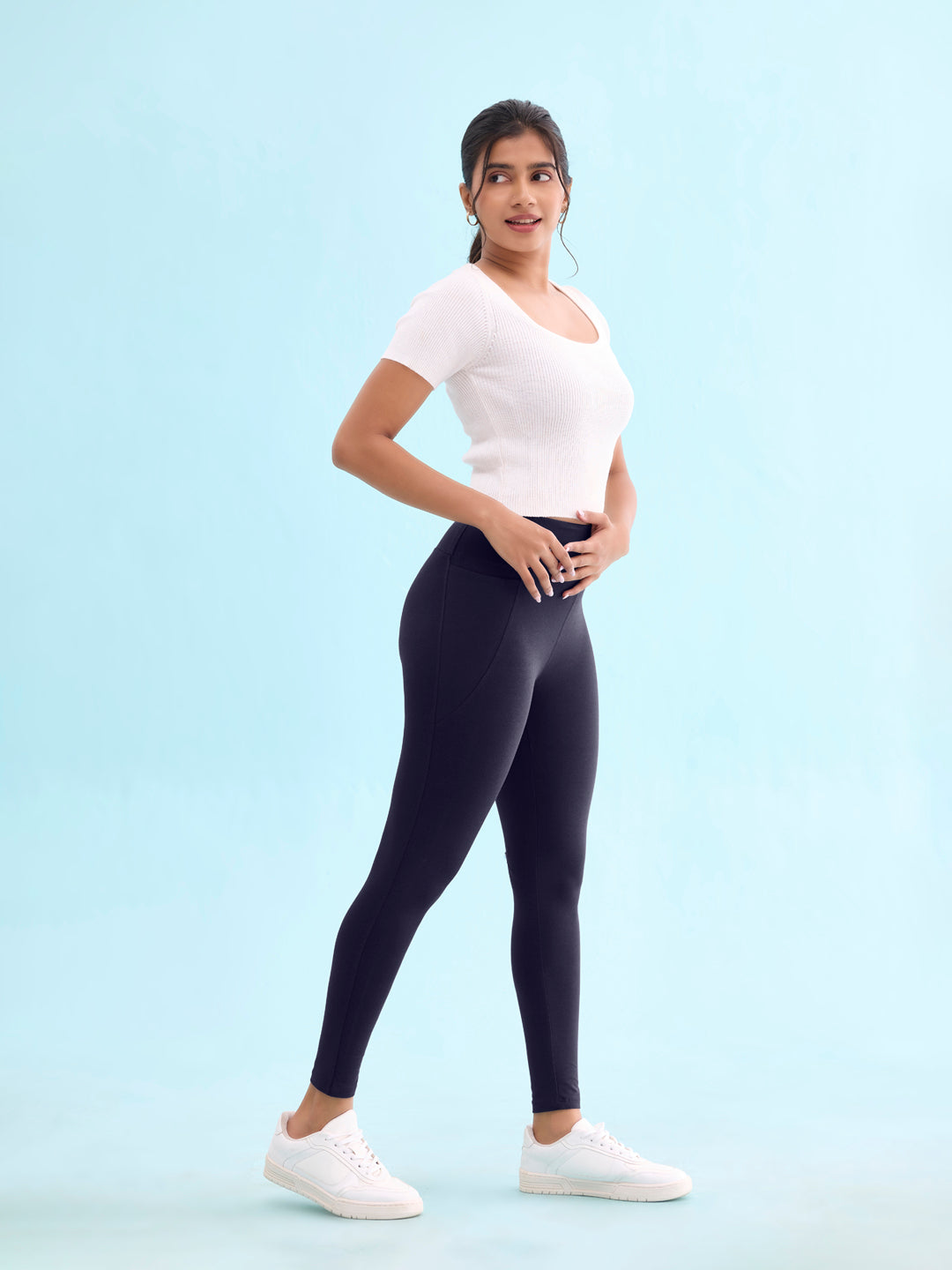 Navy Cotton Stretch Yoga Legging