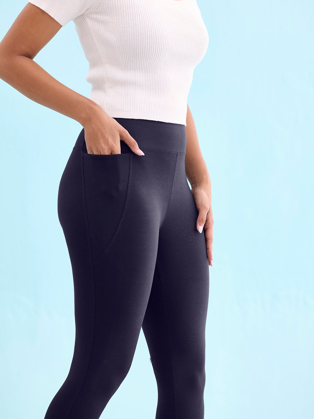 Navy Cotton Stretch Yoga Legging
