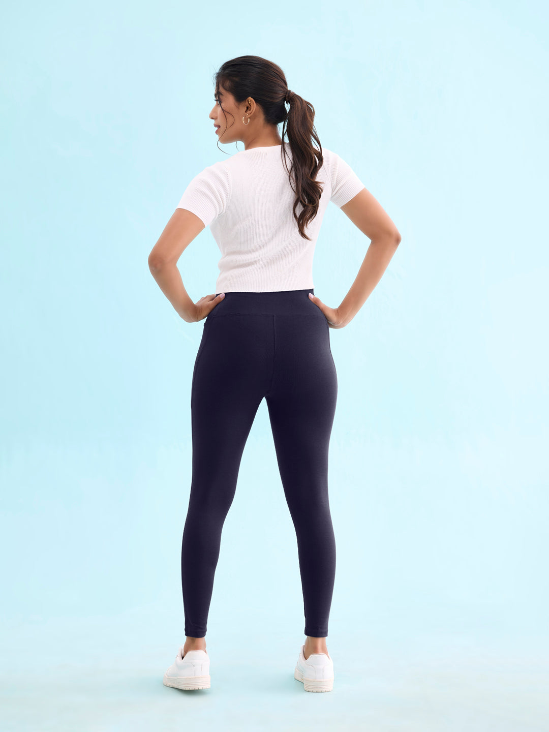 Navy Cotton Stretch Yoga Legging