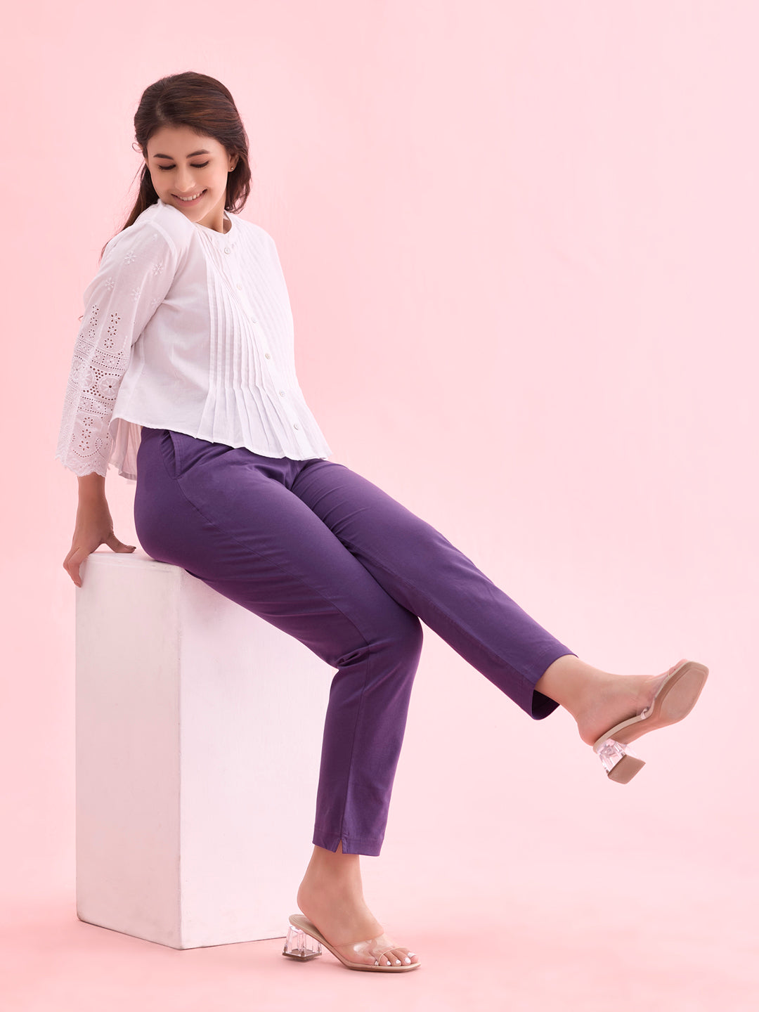 Black Currant Cotton Stretch Kurti Pants
