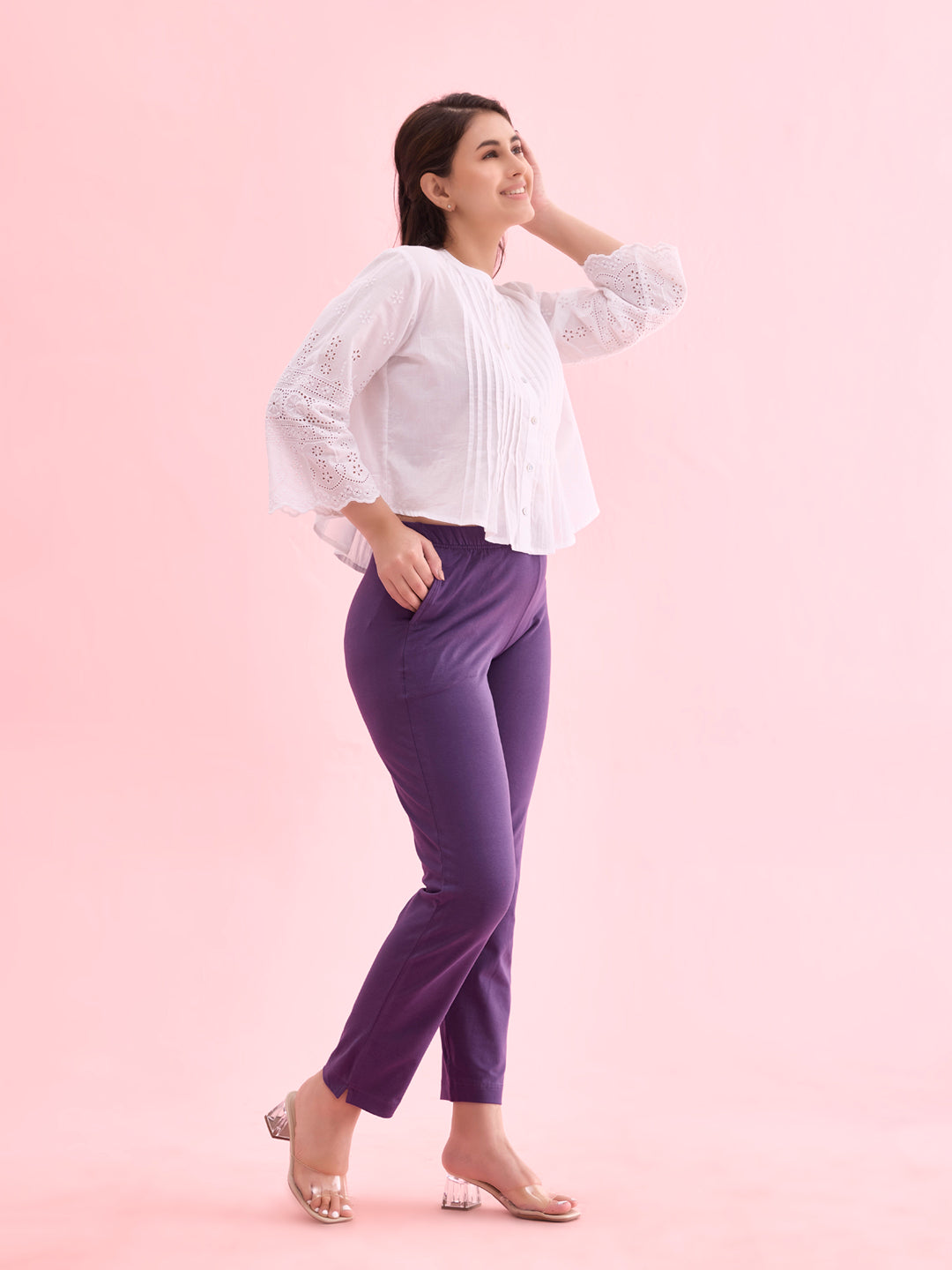 Black Currant Cotton Stretch Kurti Pants
