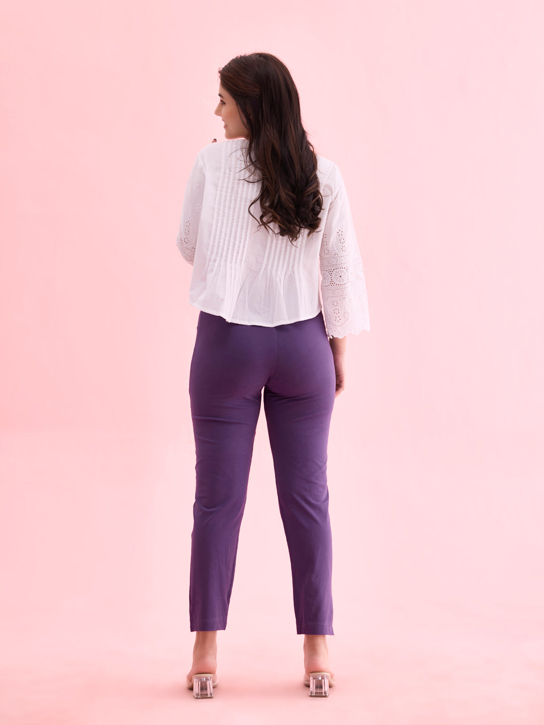 Black Currant Cotton Stretch Kurti Pants